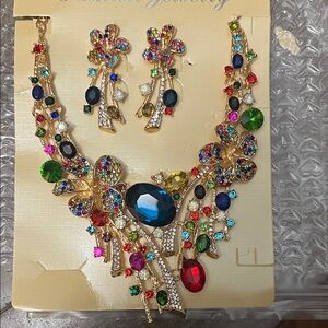 Colorful Gemstone Necklace and Earring Set